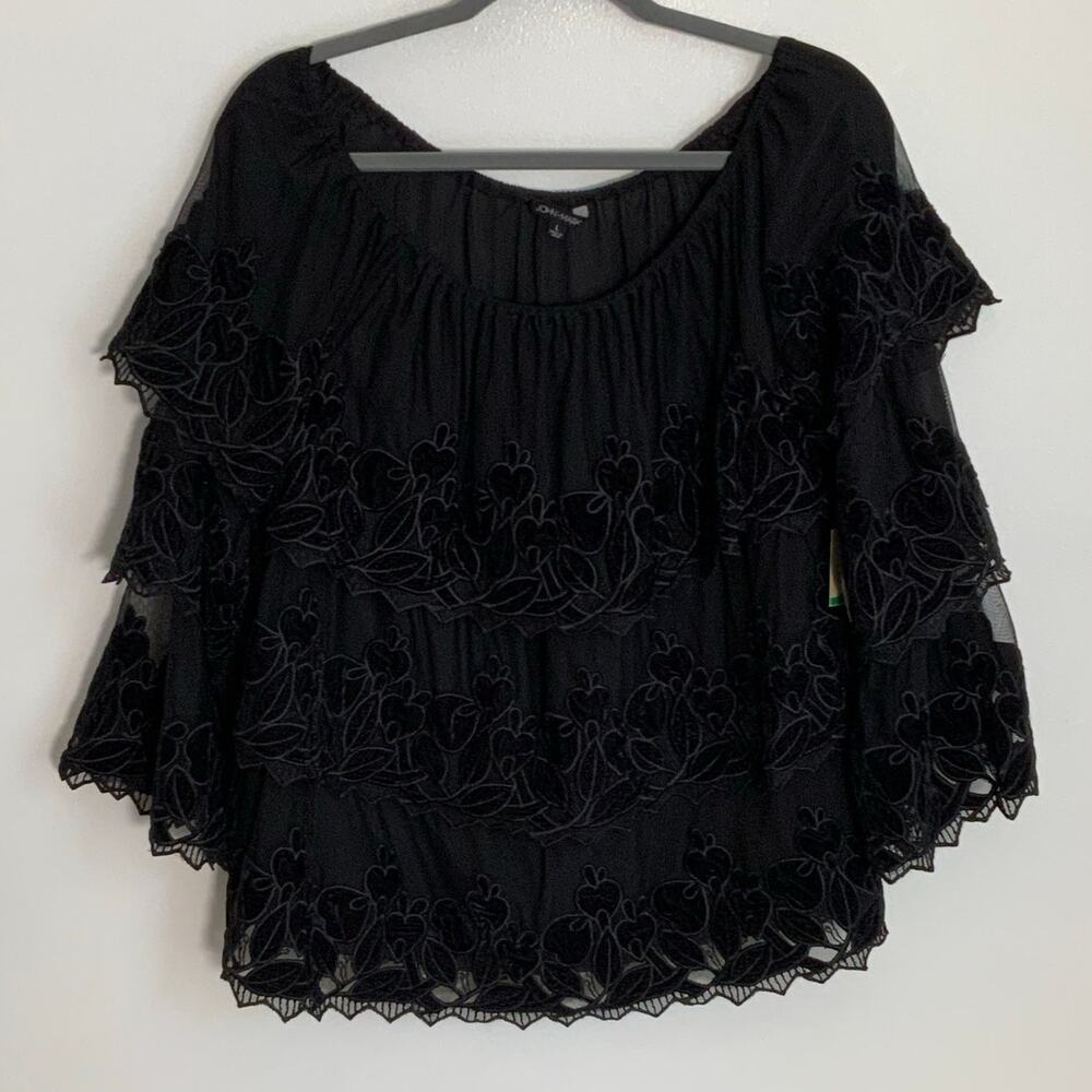 John Mark‎ Black Embroidered off the shoulder blouse NWT size large
